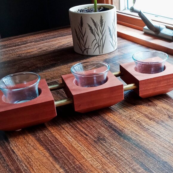 Wood Other - 1-of-a-kind Finely Crafted Handsome Handmade Cherry Wood & Brass Tealight Holder